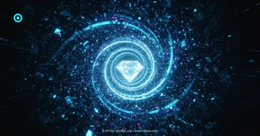 Infinite data streams being funneled into a single point of strategic precision through prompt orchestration.