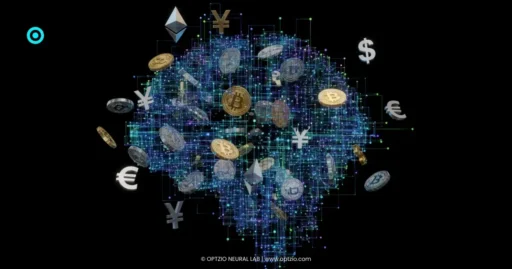 AI-driven advertising spend represented as strategic capital allocation with glowing digital nodes and currency symbols.