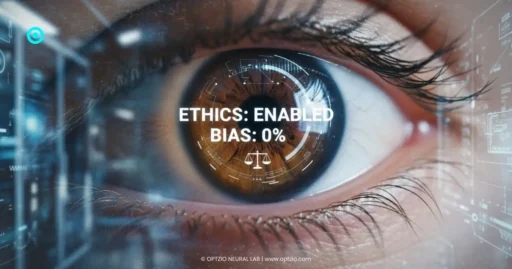 A futuristic marketer acting as a trust engineer, overseeing ethical AI optimization through a digital interface.