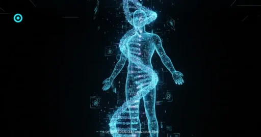 Optzio Neural Lab - Futuristic visualization of human intent merging with digital DNA for AI content scaling.