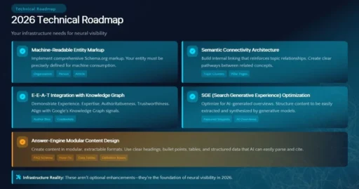 Infrastructure roadmap for SGE optimization and machine-readable entity markup.