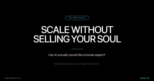 Optzio Neural Lab manifesto on human-sounding AI content and brand DNA.
